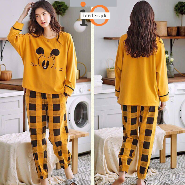 Mustard Contrast Check Woman Pajama Set