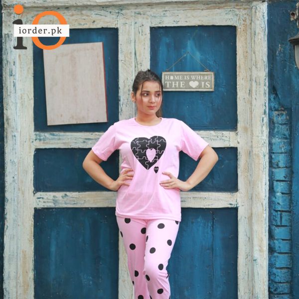 Pink Heart Puzzle Ladies Nightsuit