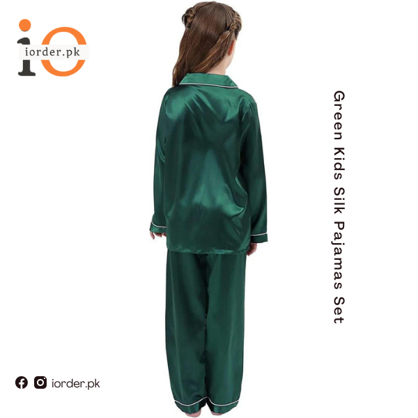 Green Kids Silk Pajamas Set