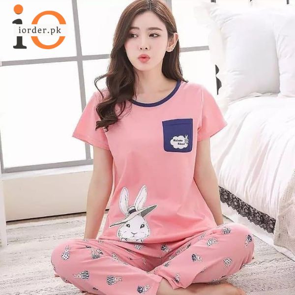 Pink Rabbit Print PJ Set Sleep Wear