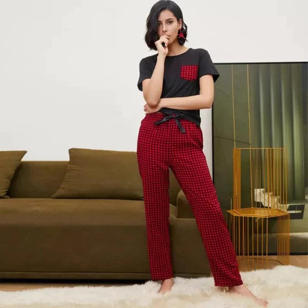 Red Check Pocket Pj Set Sleepwear