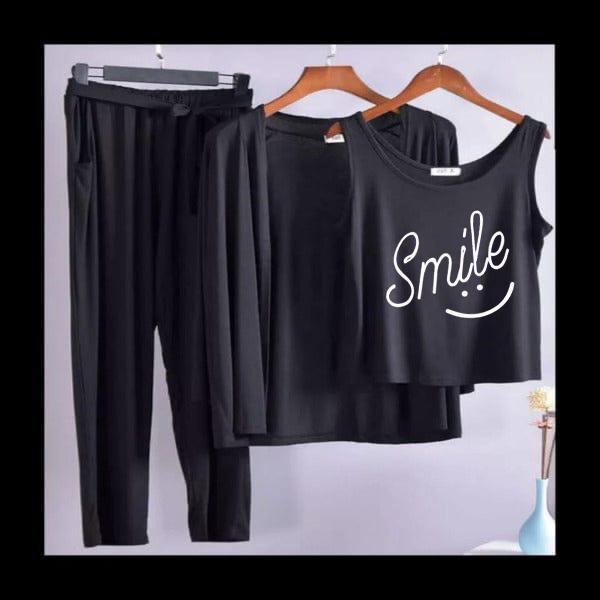 Smiley Women Night Suit PJ 3 Pieces Set