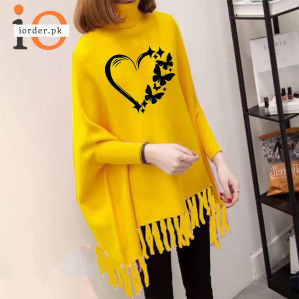 Yellow Love Butterfly Printed Poncho